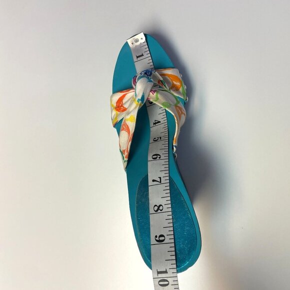 Coach Wedge Sandals Womens 8 Blue Slip On Fabric Studded VINTAGE *Read* - Picture 10 of 15